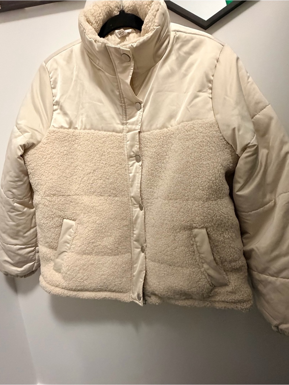 Time and Tru Cream Sherpa Puffer Jacket